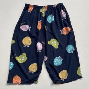 Rayon Patterned Shorts Colorful Navy Fruit and Bears / Sz S/M / Kawaii Cute